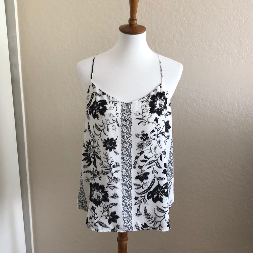 Black & white floral racerback tank top